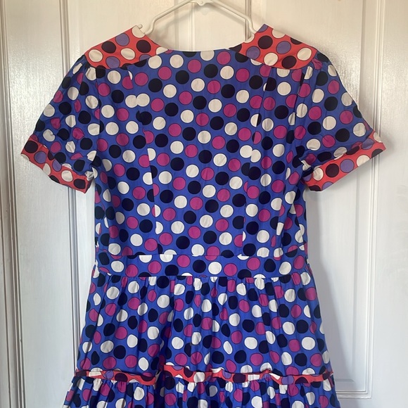 J. PETERMAN Blue Multicolor Polka Dot Lined Short Sleeve Dress$119 EUC 12 - Picture 6 of 9